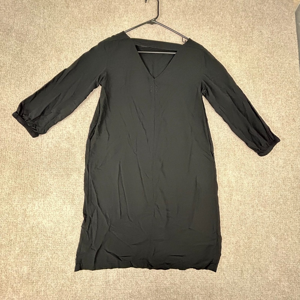 Gap Shift Dress Womens XS True Black Puff Sleeve V Neck Comfort Casual Wear